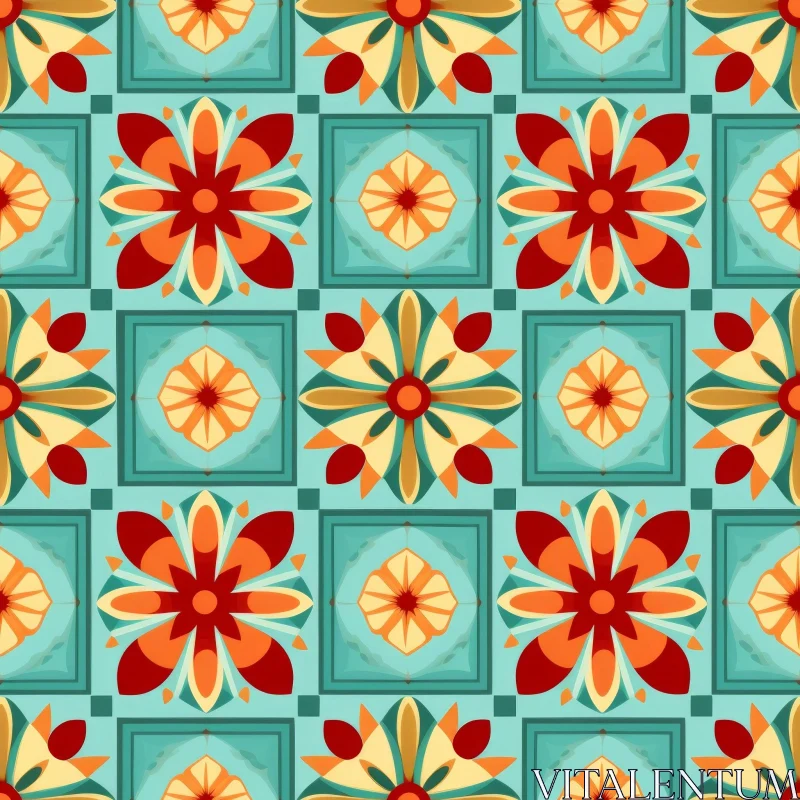 AI ART Colorful Floral Tile Pattern - Moroccan Inspired Design