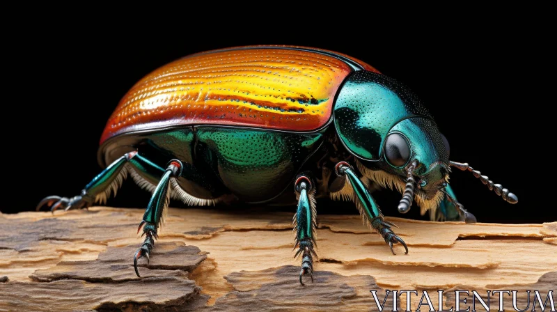 AI ART Iridescent Metallic Beetle Close-Up Photo