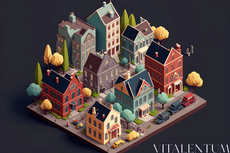 AI ART Rusticcore Isometric Scene: Moody Houses and Cars with Hyper-Detailed Streetscape