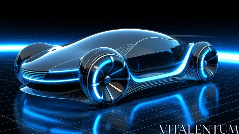 AI ART Sleek Futuristic Car with Blue Neon Lights
