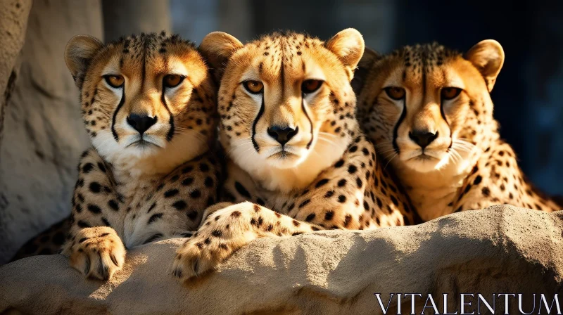 Three Cheetahs on Rock - Wildlife Scene AI Image