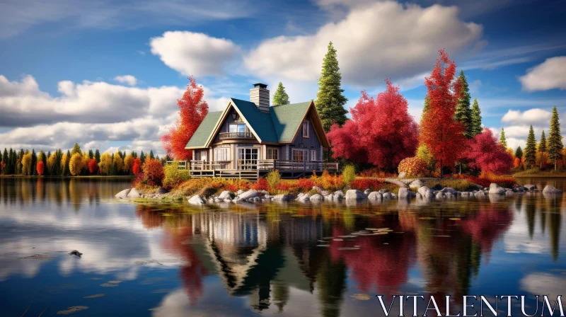AI ART Tranquil Cabin by the Lake - Nature's Peaceful Retreat