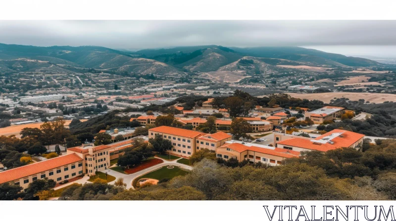 Aerial View of University Campus in a Serene Valley AI Image