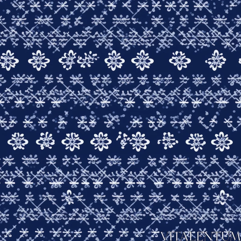 Blue Floral Grid Seamless Pattern AI Image