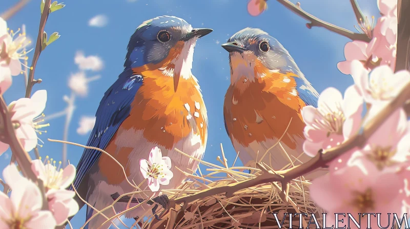 Bluebirds on Branch Painting - Nature Artwork AI Image