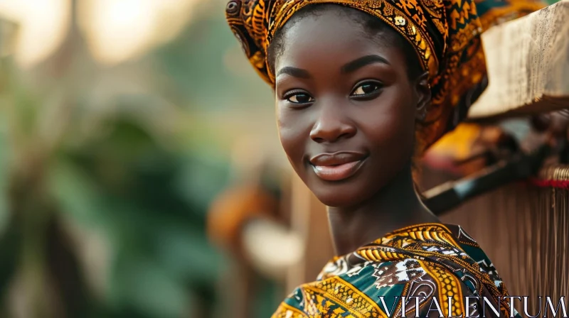 Captivating Portrait of a Young African Woman in Traditional Headscarf AI Image