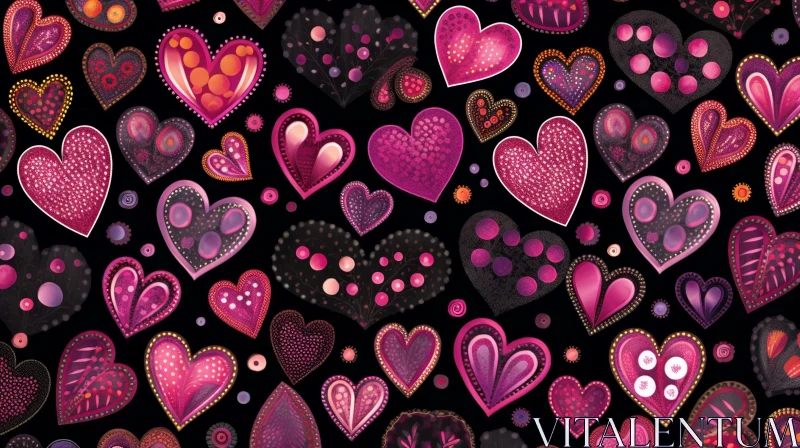 Colorful Hearts Seamless Pattern on Black Background AI Image