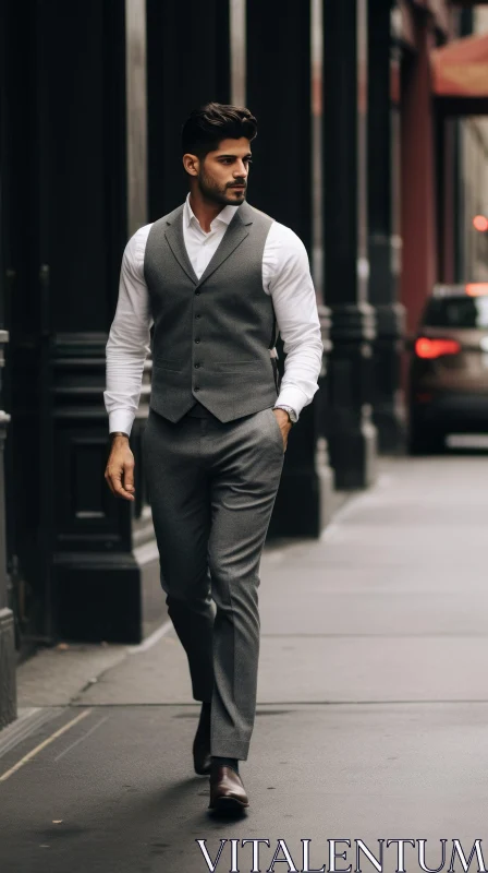 Confident Young Man Walking in Business Attire AI Image