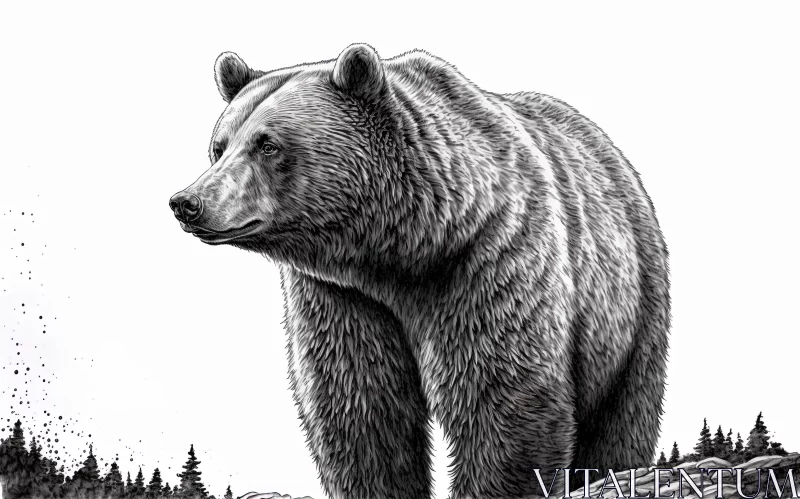 Detailed Black and White Drawing of a Grizzly Bear AI Image