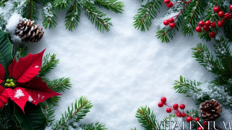 Enchanting Christmas Background with Fir Branches and Holly Berries AI Image