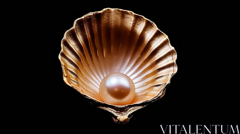 Golden Shell with White Pearl - Nature's Elegance Captured AI Image