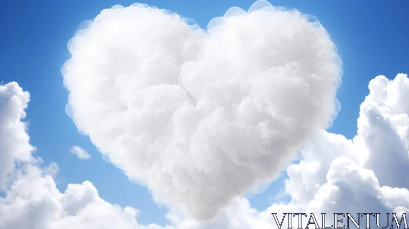 Heart-Shaped Cloud Formation in Serene Blue Sky AI Image