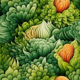 Intricate Hand-Drawn Floral Pattern - Green, Orange, Yellow