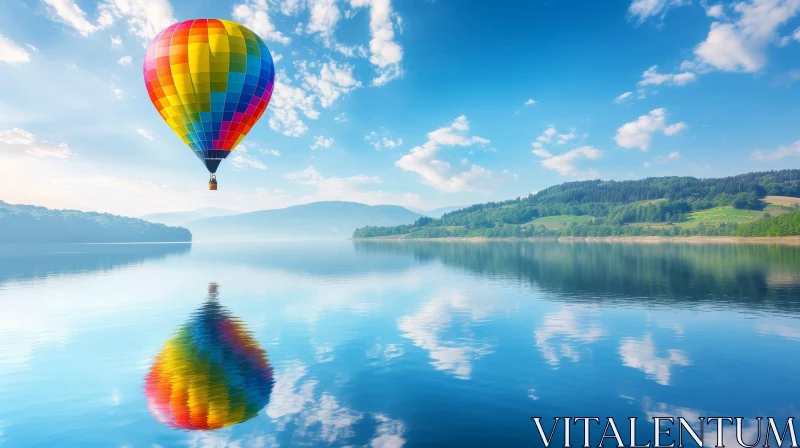 Majestic Hot Air Balloon Landscape AI Image