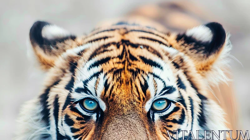 Majestic Tiger Close-Up with Intense Blue Eyes AI Image