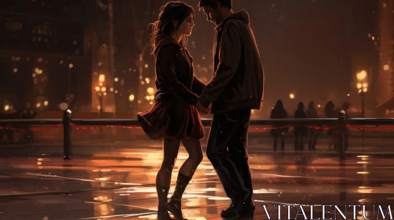 Romantic Couple Dancing in Rain Painting AI Image