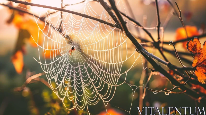AI ART Spider Web in Morning Dew - Nature's Beauty Revealed