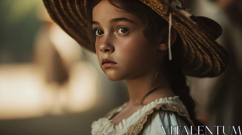 Stunning Portrait of a Young Girl in a Straw Hat AI Image