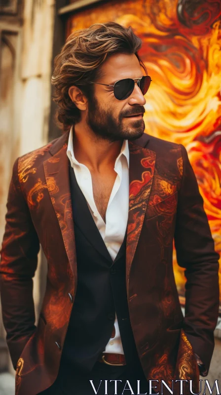 Stylish Man in Brown Suit and Sunglasses AI Image