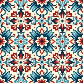 Blue and Red Floral Decorative Tile Pattern