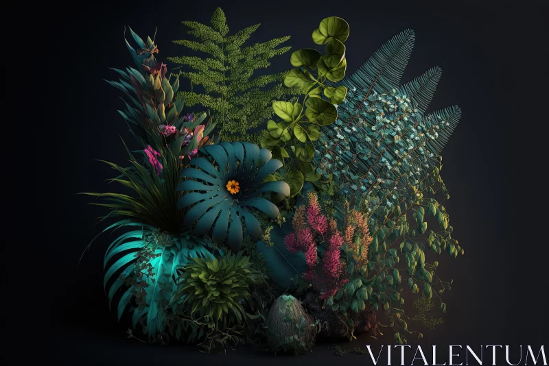 Captivating 3D Forest Plant Background | Dark Aquamarine & Magenta AI Image