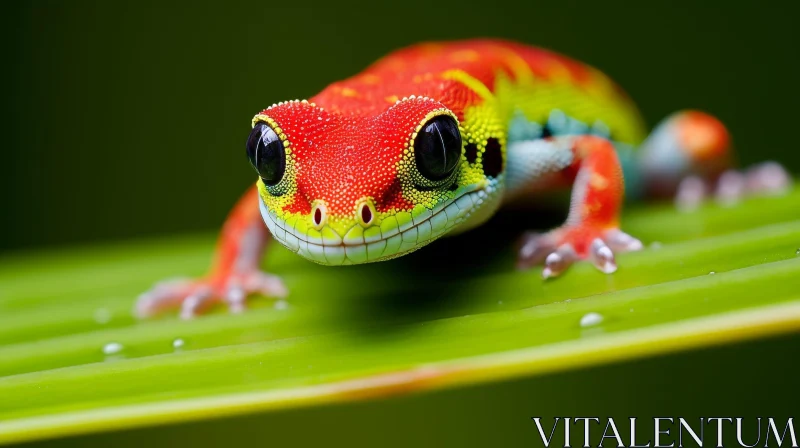 Colorful Gecko Close-up on Green Leaf AI Image