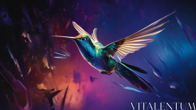 Colorful Hummingbird in Flight - Nature Wildlife Photography AI Image