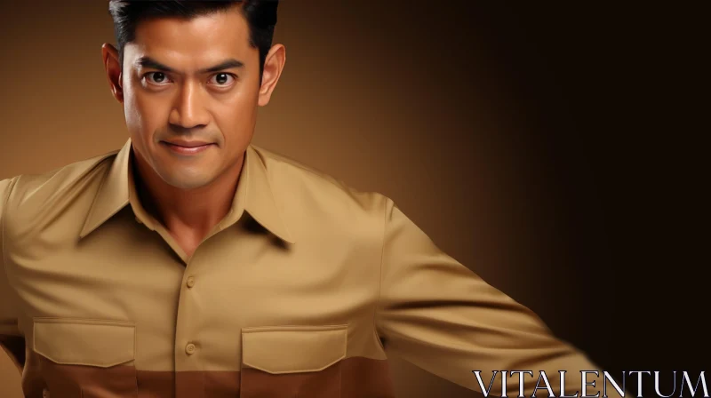 AI ART Confident Asian Man in Brown Shirt | Portrait Photography
