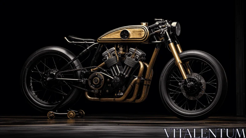 AI ART Gilded Beauty: Captivating Gold Motorcycle on a Black Floor