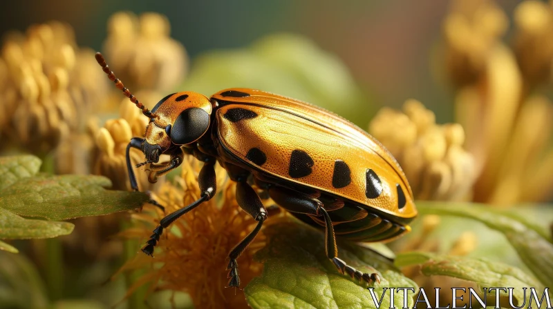 Golden Ladybug Close-up on Green Leaf AI Image