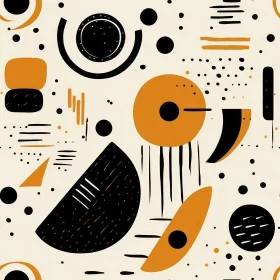 Hand-Drawn Geometric Seamless Pattern in Black, Orange, and Beige