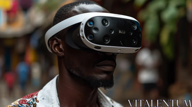 Immersed in Virtual Reality: African-American Man with Headset AI Image