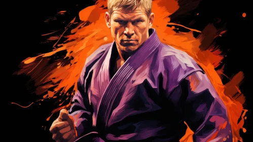 Intense Martial Arts Fighter in Purple Gi