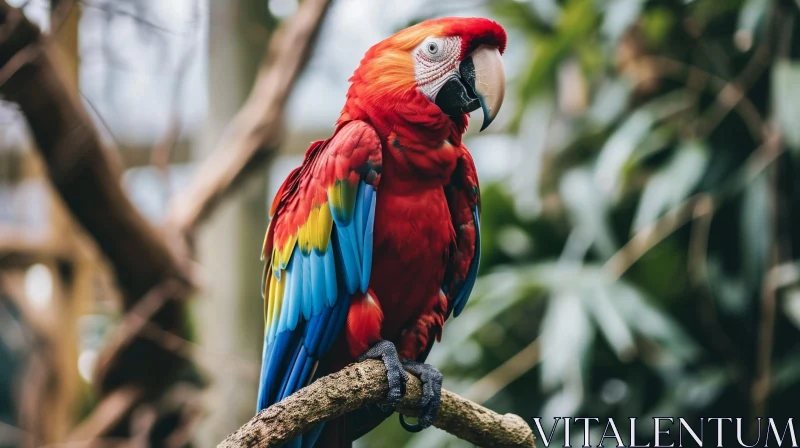 Scarlet Macaw in Jungle - Colorful Parrot Perched on Branch AI Image