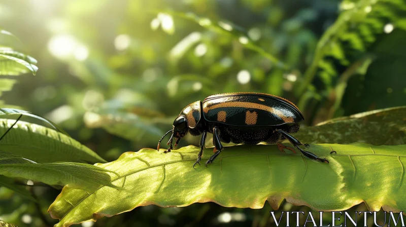 Shiny Bug on Green Leaf in Forest AI Image