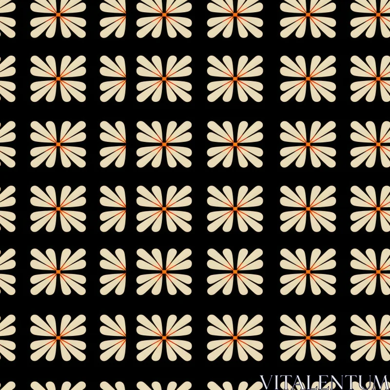 Stylized Flowers Grid Pattern on Black Background AI Image
