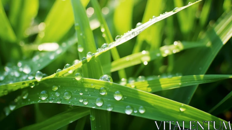 Sunlit Green Grass with Dew Drops - Nature's Beauty Captured AI Image