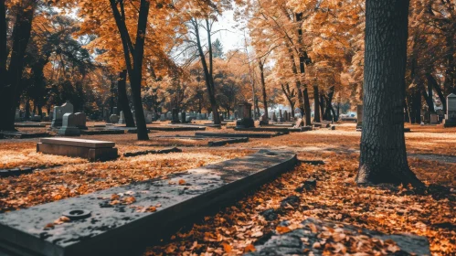 Tranquil Autumn Scene: Old Cemetery in Fall
