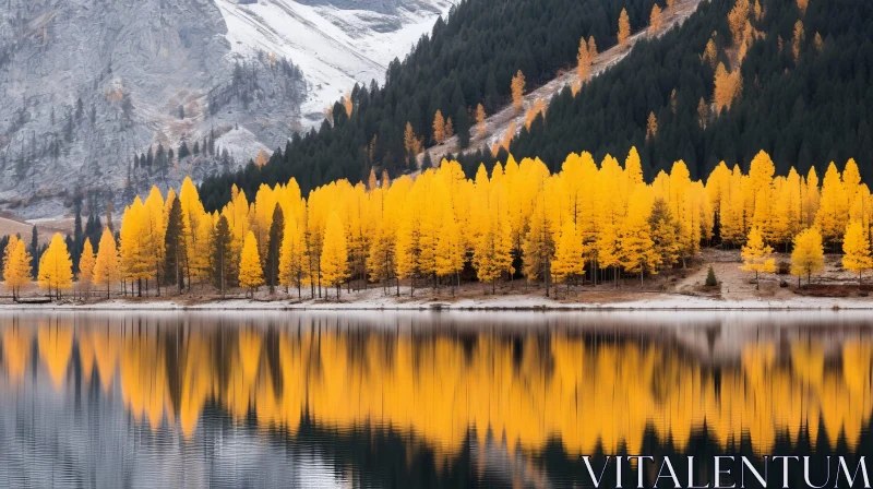 AI ART Tranquil Mountain Lake in Fall - Serene Nature Scene