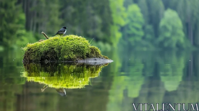 Tranquil Nature Scene with Bird in Crystal Clear Lake AI Image