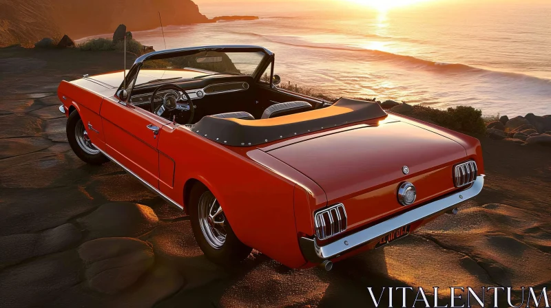 Vintage Red Ford Mustang Convertible at Sunset AI Image