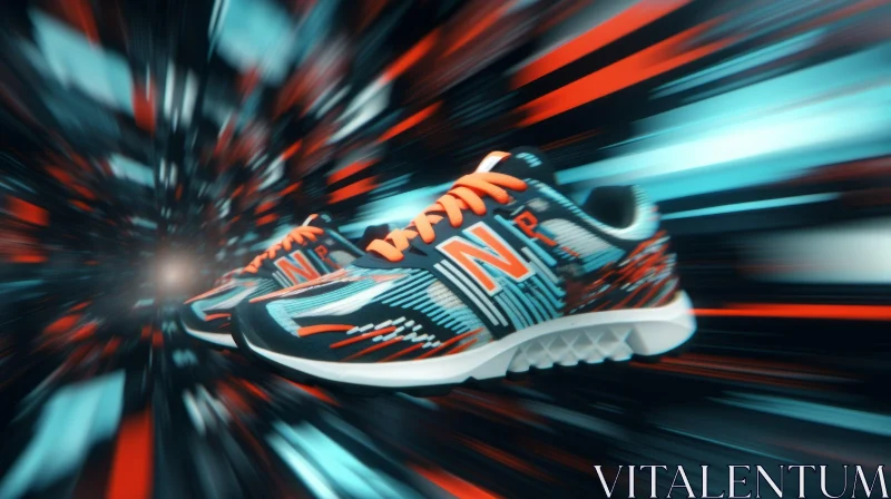 Blue and Orange Geometric Pattern Running Shoes in Motion AI Image