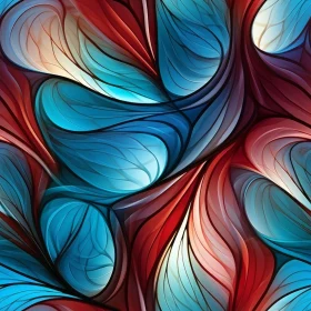 Blue and Red Abstract Leaves Pattern