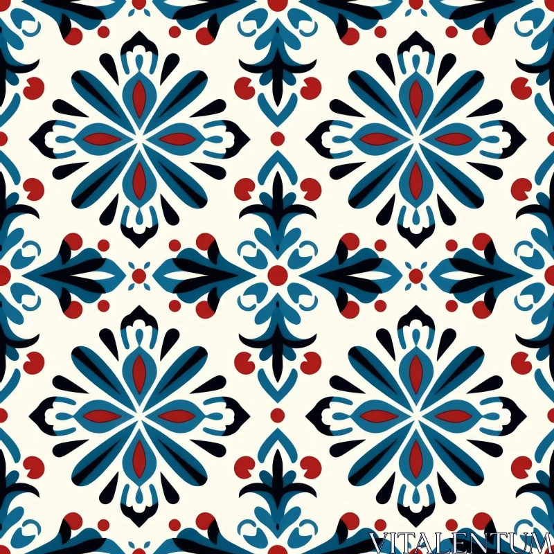 Blue and Red Floral Pattern on White Background AI Image