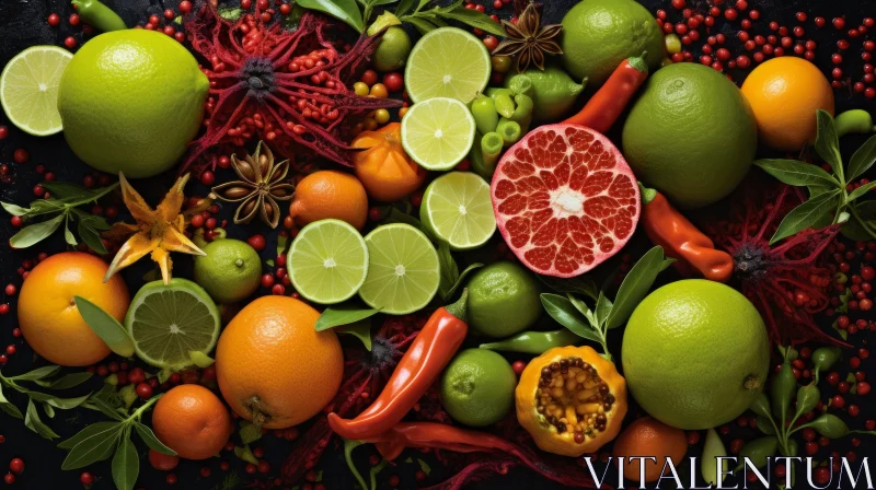Colorful Citrus Fruits and Spices Flat Lay Composition AI Image