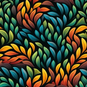 Colorful Leaves Seamless Pattern on Black Background