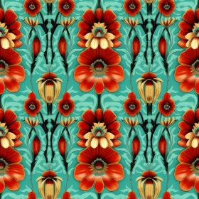 Elegant Vintage Floral Pattern on Blue Background