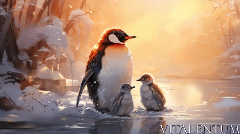 Family of Penguins on Ice AI Image