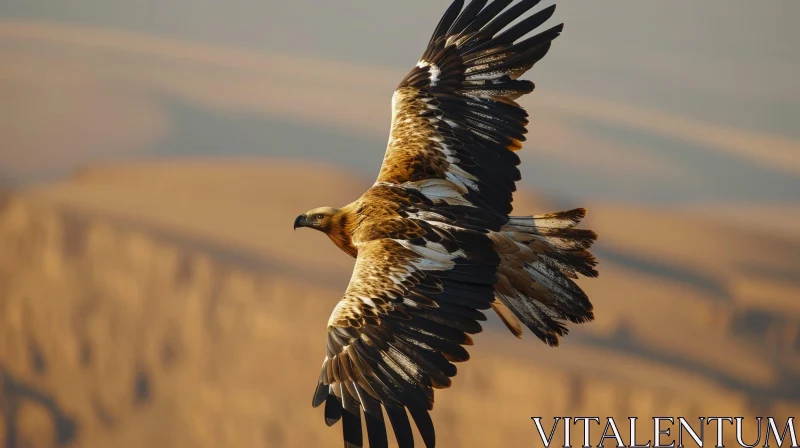 Majestic Bird of Prey in Flight against Blurred Mountains AI Image