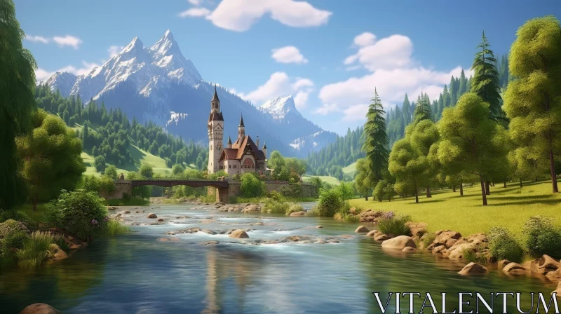 Majestic Castle in the Mountains - Serene Landscape AI Image